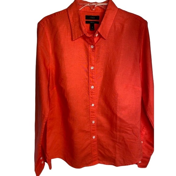 J. Crew Tops - J. Crew Linen/Cotton Dark Coral Button Front Shirt Summer Blouse Top XS  Sz 4